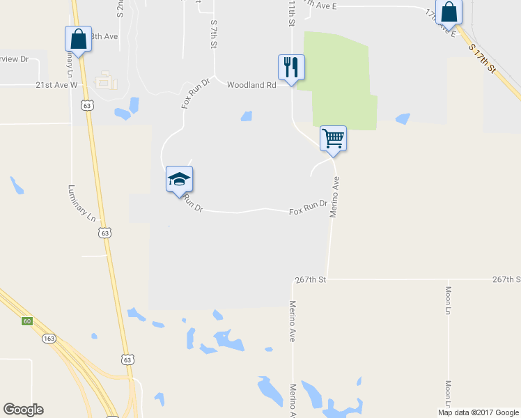 map of restaurants, bars, coffee shops, grocery stores, and more near Fox Run Drive in Oskaloosa