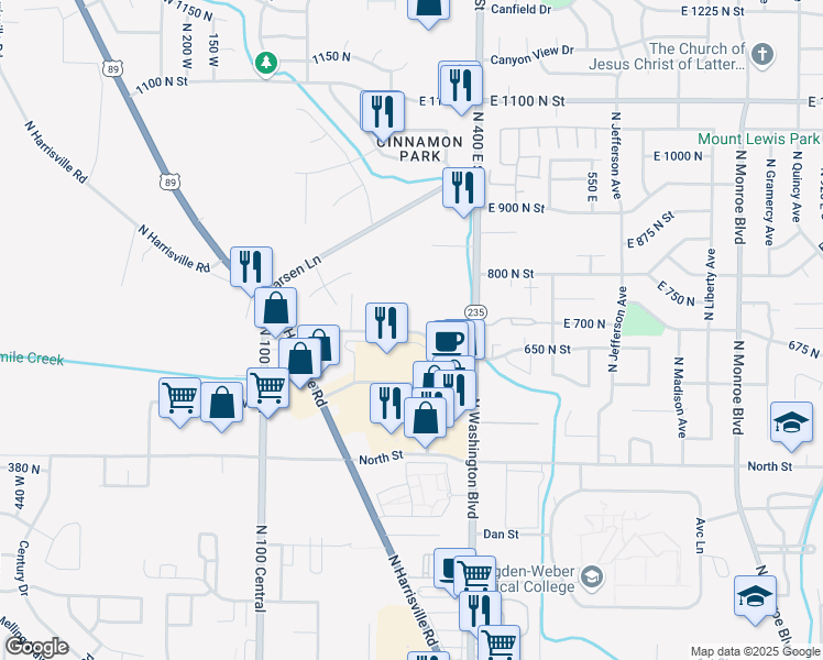 map of restaurants, bars, coffee shops, grocery stores, and more near 310 East 700 North in Ogden