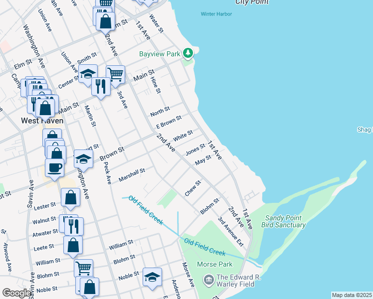 map of restaurants, bars, coffee shops, grocery stores, and more near 26 Bungalow Lane in West Haven