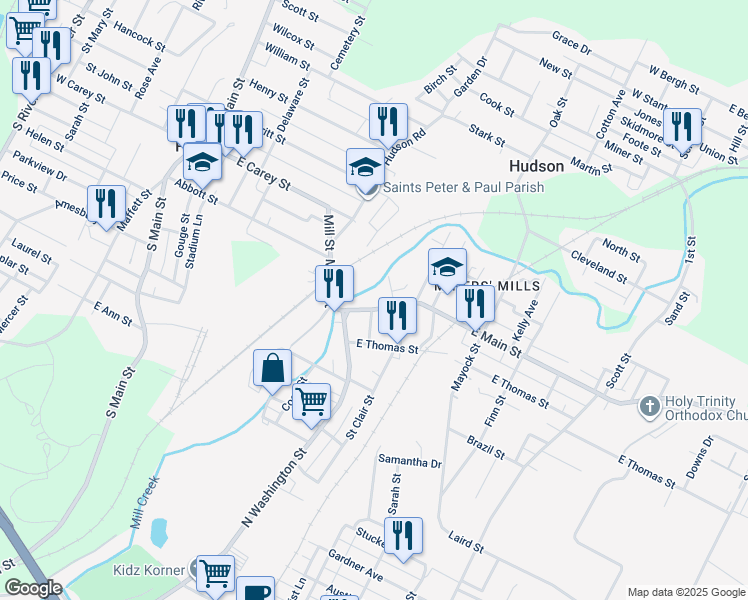 map of restaurants, bars, coffee shops, grocery stores, and more near 12-14 South Main Street in Wilkes-Barre