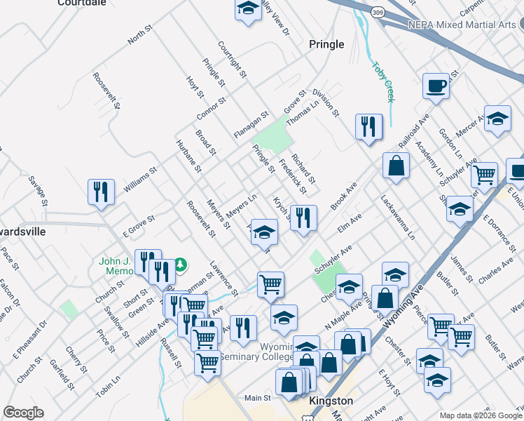 map of restaurants, bars, coffee shops, grocery stores, and more near 75 Penn Street in Kingston