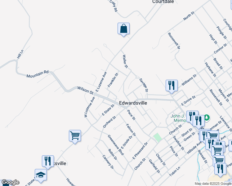 map of restaurants, bars, coffee shops, grocery stores, and more near 83 Thomas Street in Larksville