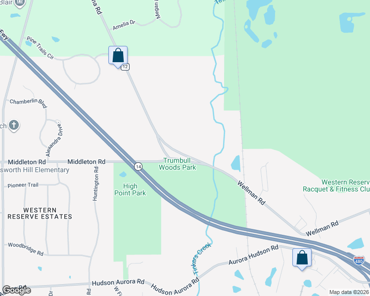 map of restaurants, bars, coffee shops, grocery stores, and more near 7687 Ravenna Road in Hudson