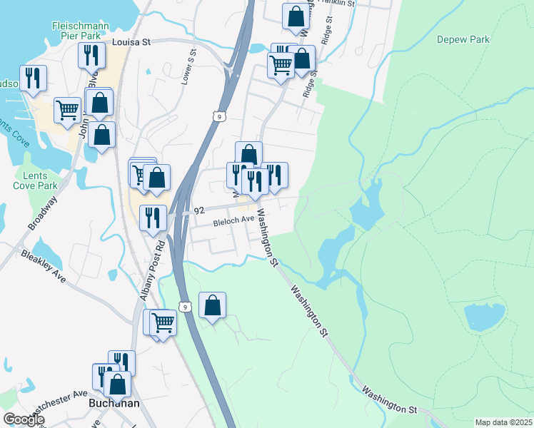 map of restaurants, bars, coffee shops, grocery stores, and more near 435 Welcher Avenue in Peekskill
