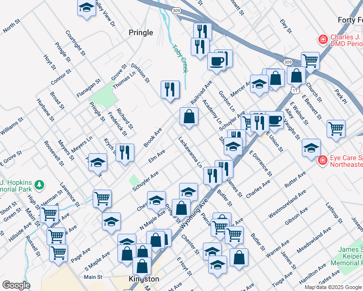 map of restaurants, bars, coffee shops, grocery stores, and more near 113 Price Street in Kingston
