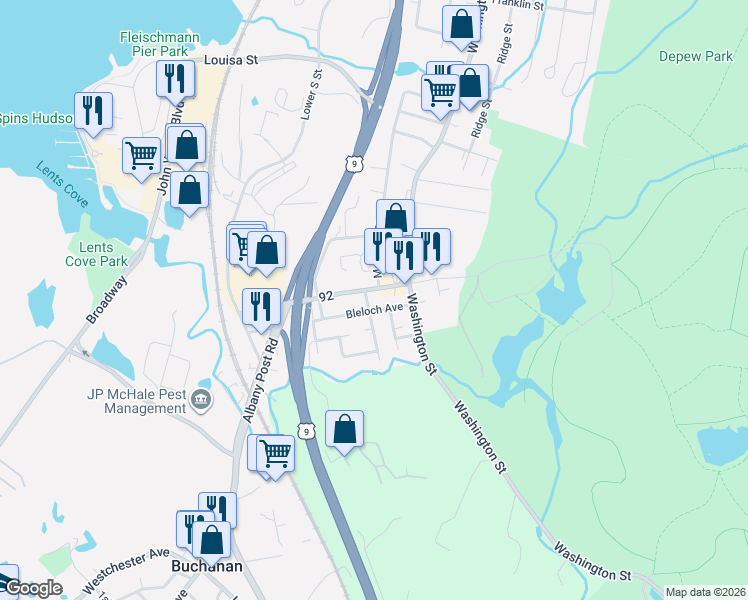 map of restaurants, bars, coffee shops, grocery stores, and more near 60 Welcher Avenue in Peekskill