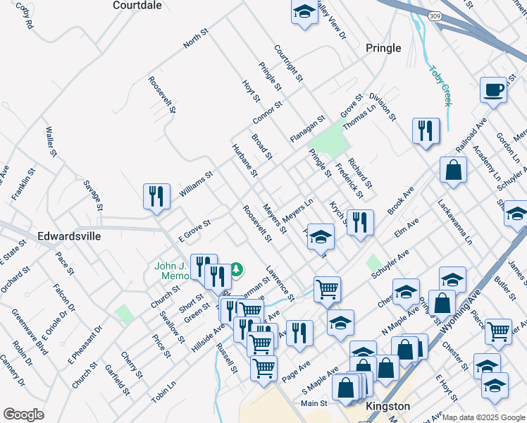 map of restaurants, bars, coffee shops, grocery stores, and more near 180 Meyers Street in Edwardsville