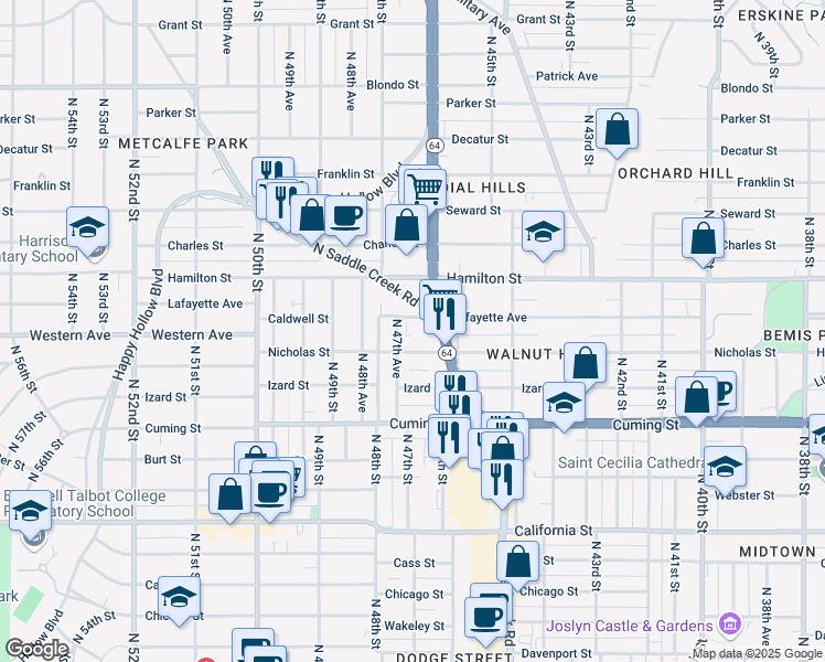 map of restaurants, bars, coffee shops, grocery stores, and more near 1140 Northwest Radial Highway in Omaha