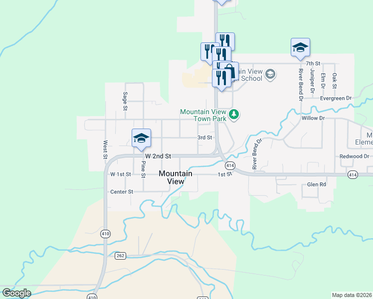 map of restaurants, bars, coffee shops, grocery stores, and more near 223 North Alder Street in Fort Bridger
