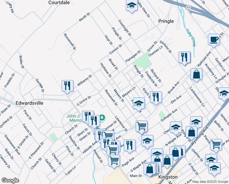 map of restaurants, bars, coffee shops, grocery stores, and more near 180 Meyers Street in Edwardsville