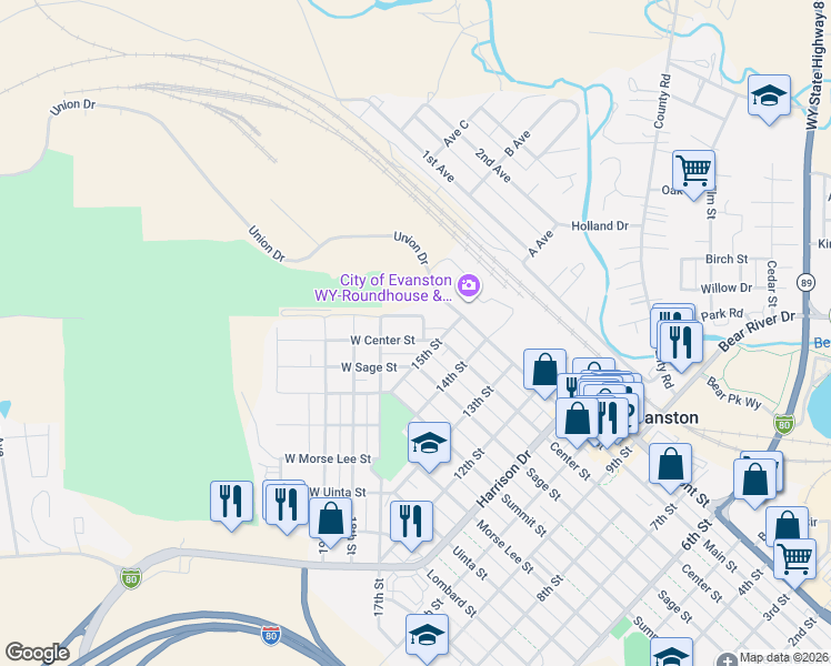 map of restaurants, bars, coffee shops, grocery stores, and more near 1617 W Main St in Evanston