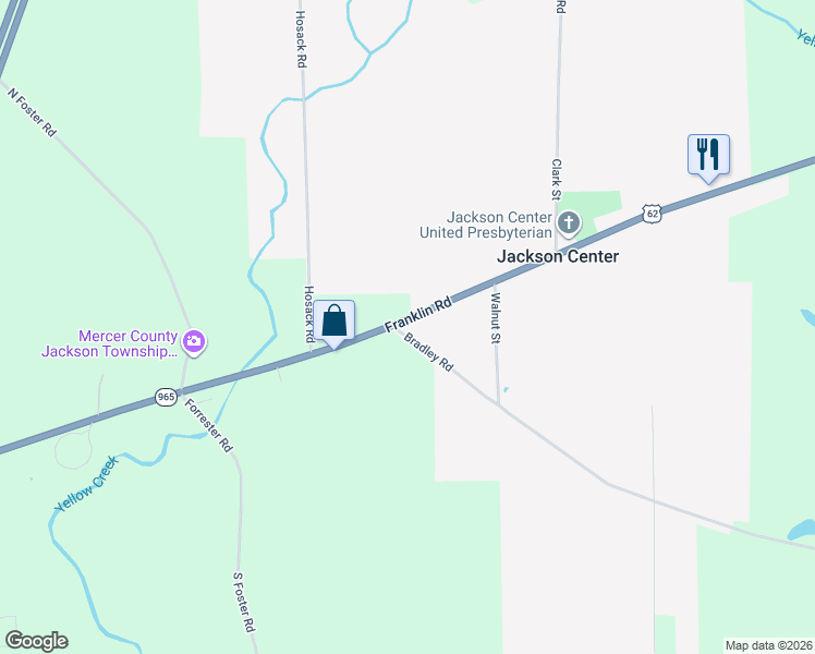 map of restaurants, bars, coffee shops, grocery stores, and more near 1146 Franklin Road in Jackson Center