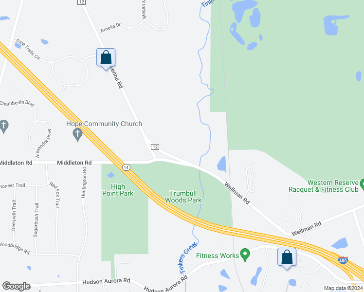 map of restaurants, bars, coffee shops, grocery stores, and more near 7687 Ravenna Road in Hudson