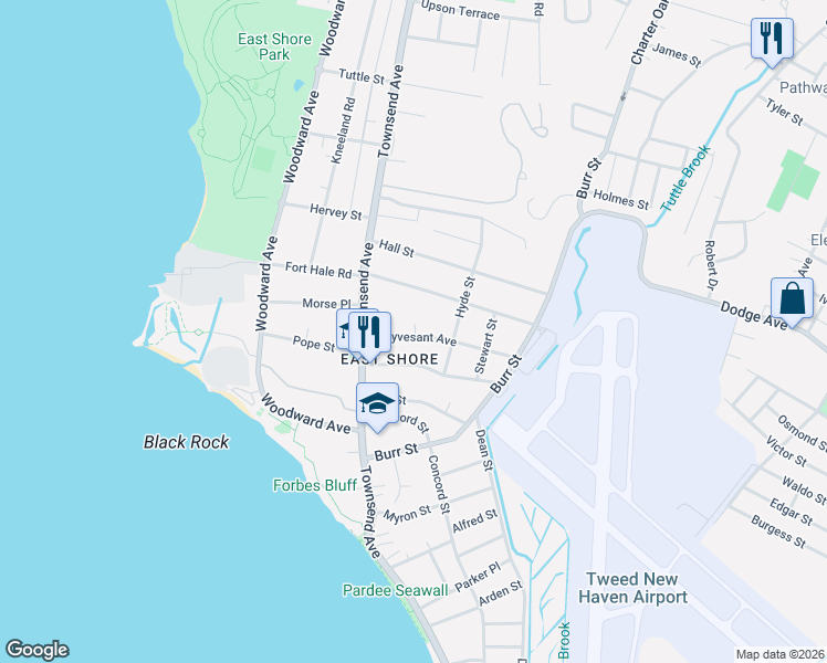map of restaurants, bars, coffee shops, grocery stores, and more near 38 Stuyvesant Avenue in New Haven