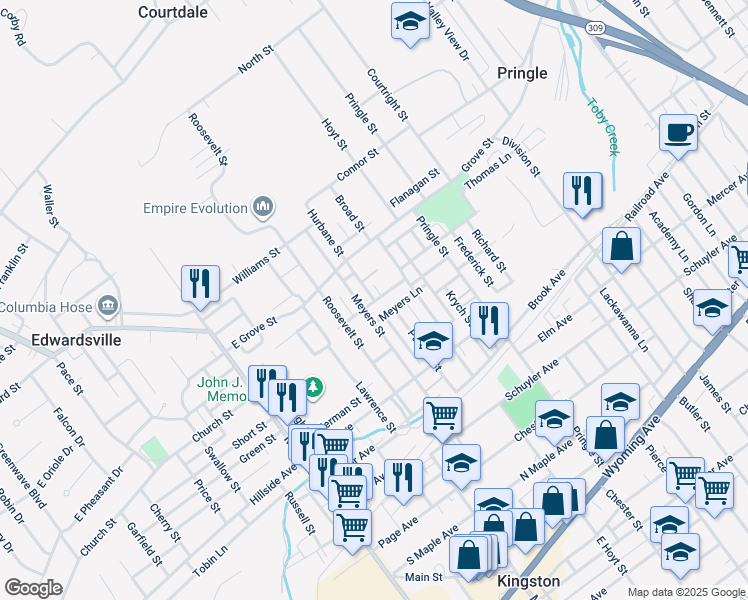 map of restaurants, bars, coffee shops, grocery stores, and more near 79 Bellas Street in Kingston