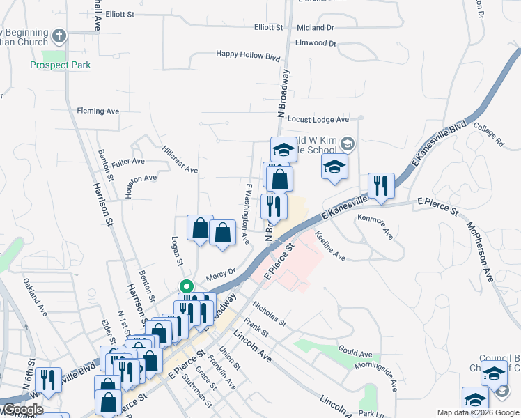 map of restaurants, bars, coffee shops, grocery stores, and more near in Council Bluffs