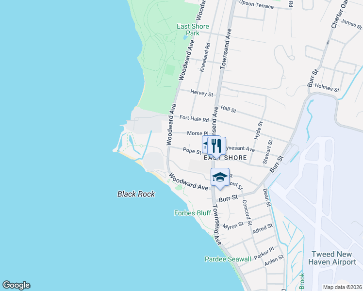 map of restaurants, bars, coffee shops, grocery stores, and more near 28 Pope Street in New Haven