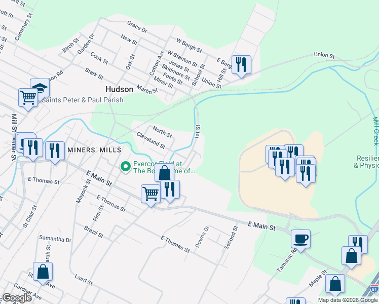 map of restaurants, bars, coffee shops, grocery stores, and more near 182 1st St in Plains