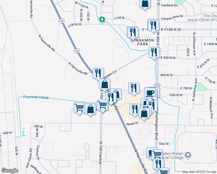 map of restaurants, bars, coffee shops, grocery stores, and more near 702 North Harrisville Road in Harrisville