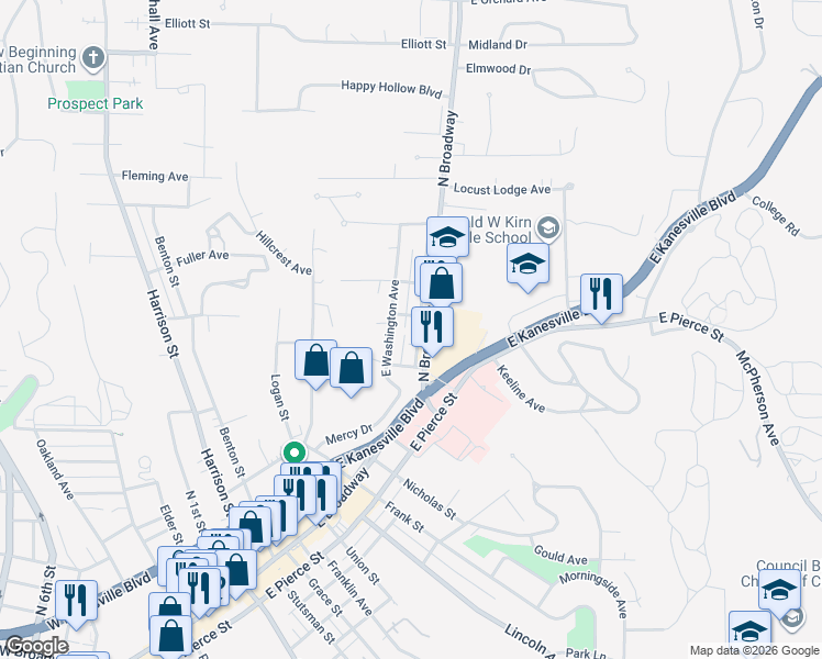 map of restaurants, bars, coffee shops, grocery stores, and more near in Council Bluffs