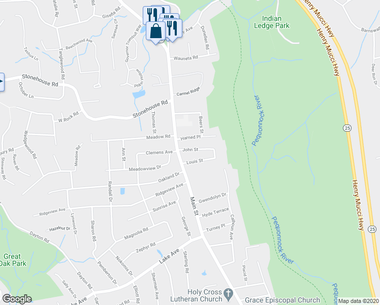 map of restaurants, bars, coffee shops, grocery stores, and more near 24 John Street in Trumbull