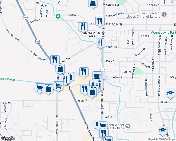 map of restaurants, bars, coffee shops, grocery stores, and more near 310 East 700 North in Ogden