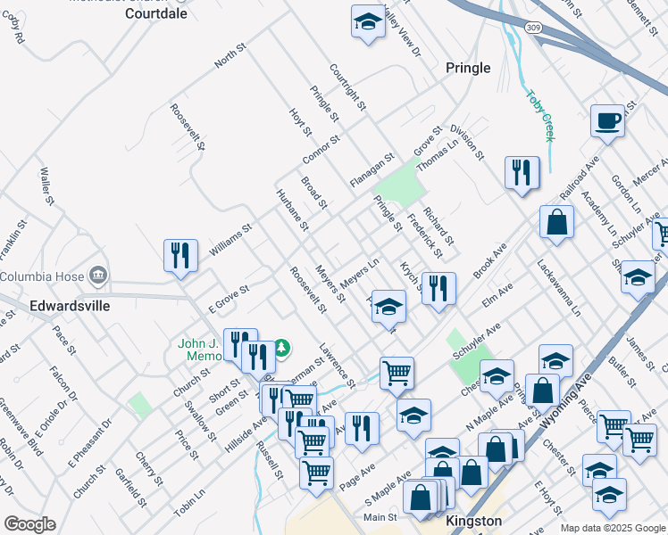 map of restaurants, bars, coffee shops, grocery stores, and more near 79 Bellas Street in Kingston