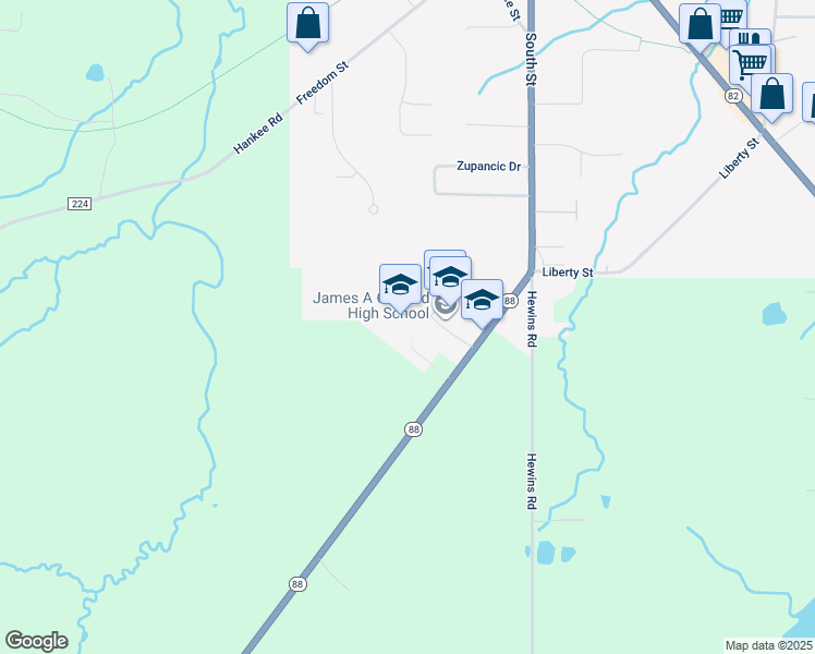 map of restaurants, bars, coffee shops, grocery stores, and more near 10207 Ohio 88 in Garrettsville