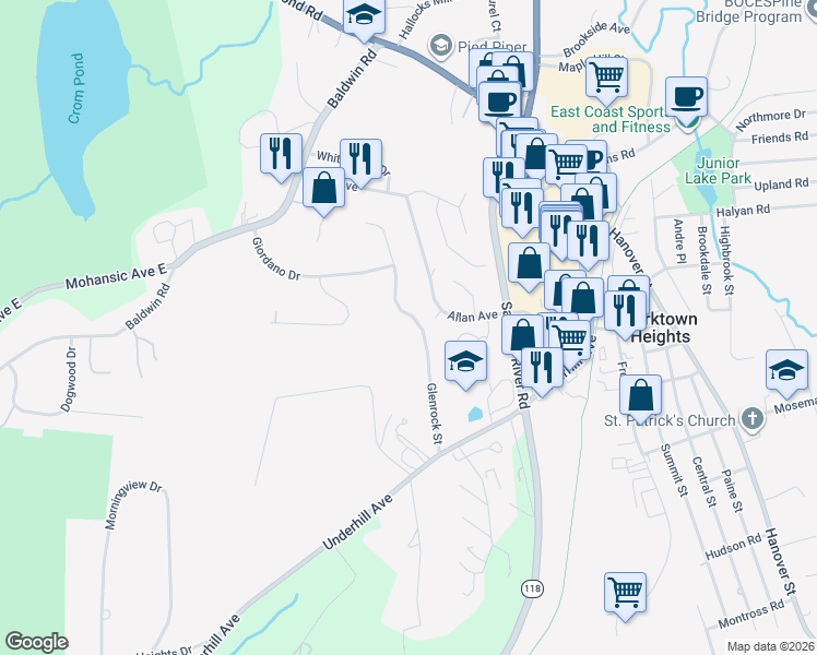 map of restaurants, bars, coffee shops, grocery stores, and more near 1867 Glenrock Street in Yorktown Heights