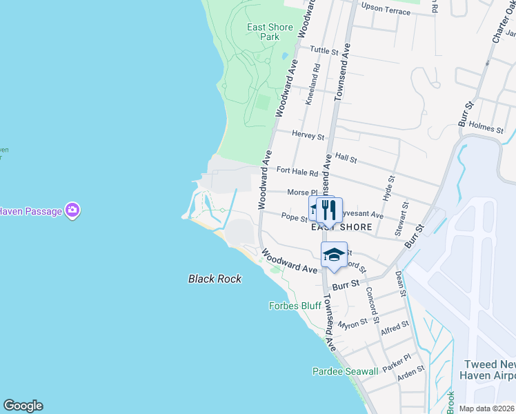 map of restaurants, bars, coffee shops, grocery stores, and more near 66 Woodward Avenue in New Haven