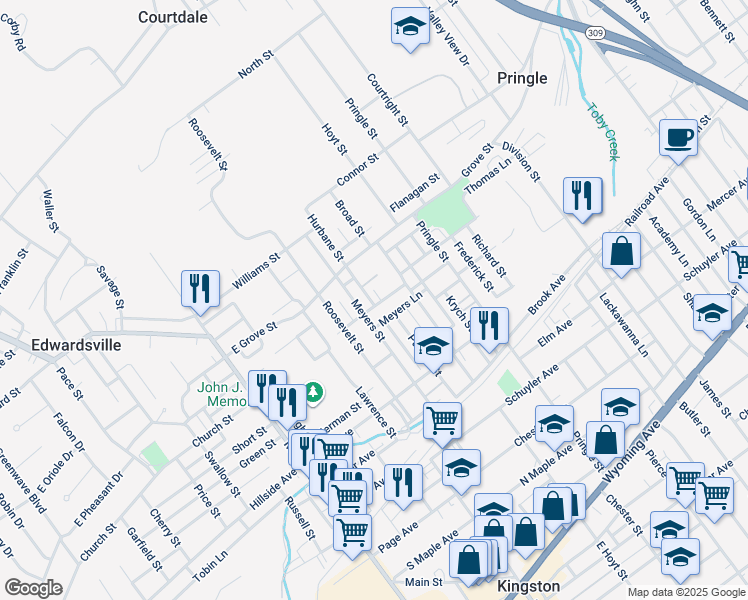 map of restaurants, bars, coffee shops, grocery stores, and more near 70 Bellas Street in Kingston