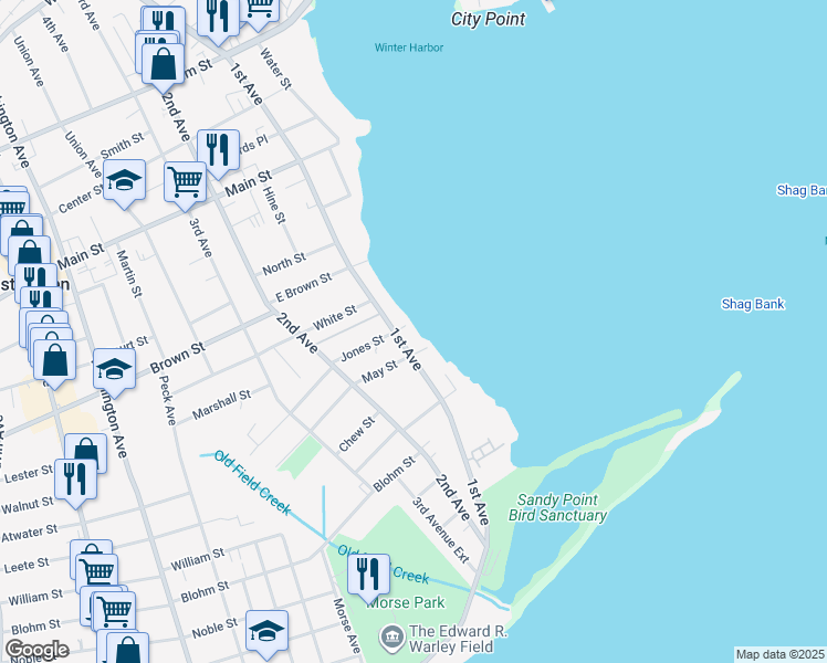 map of restaurants, bars, coffee shops, grocery stores, and more near 77 1st Avenue in West Haven