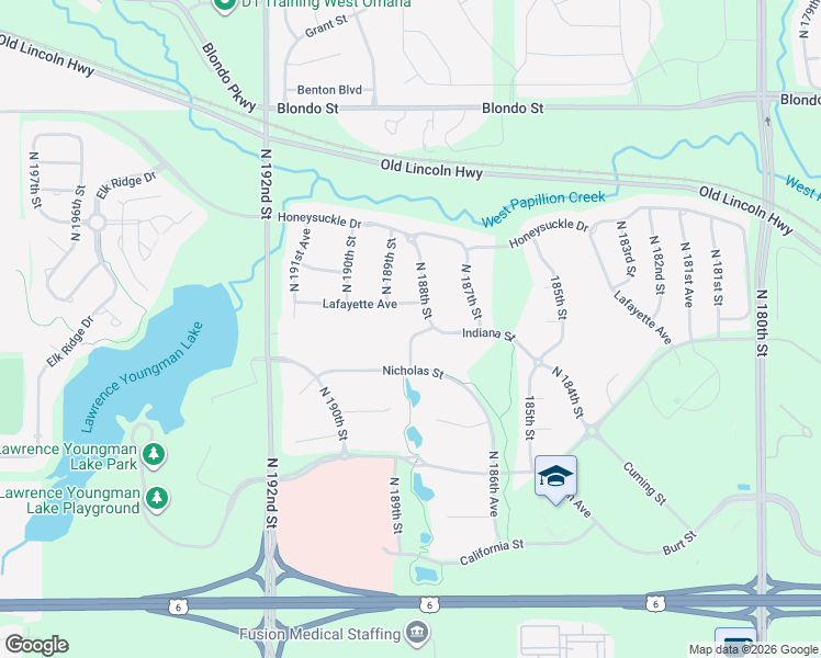 map of restaurants, bars, coffee shops, grocery stores, and more near 1130 North 188th Street in Omaha