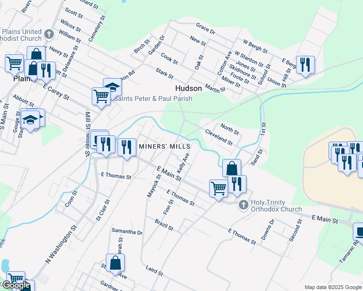 map of restaurants, bars, coffee shops, grocery stores, and more near 313 Mayock Street in Wilkes-Barre