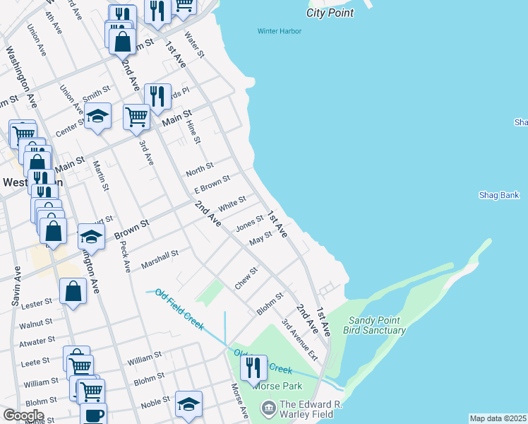 map of restaurants, bars, coffee shops, grocery stores, and more near 98 1st Avenue in West Haven