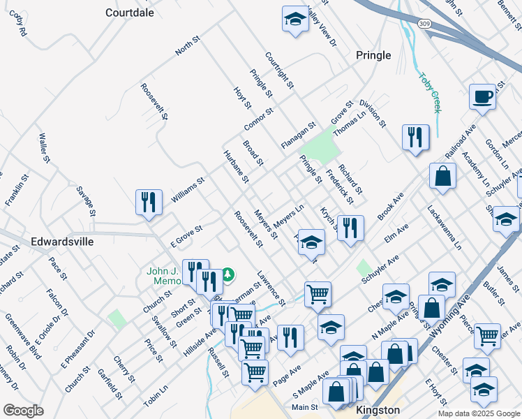 map of restaurants, bars, coffee shops, grocery stores, and more near 183 Meyers Street in Edwardsville