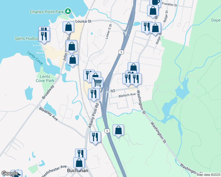 map of restaurants, bars, coffee shops, grocery stores, and more near 445 Sherman Avenue in Peekskill