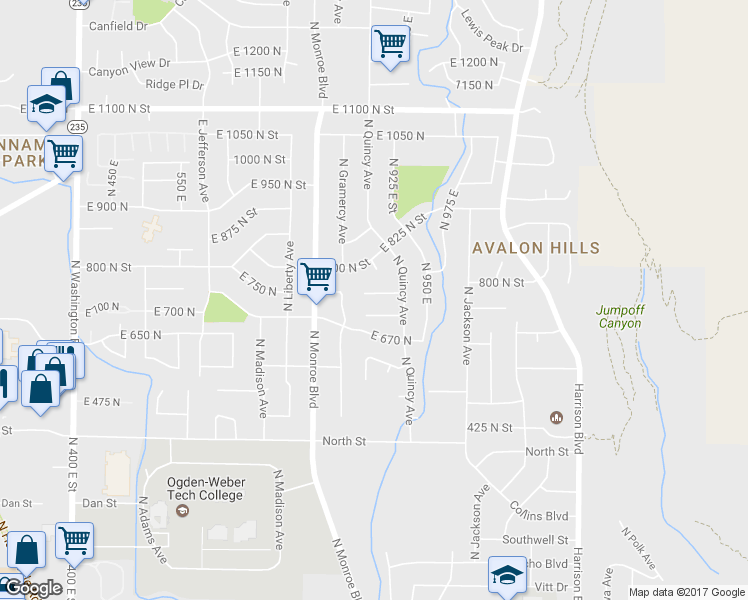 map of restaurants, bars, coffee shops, grocery stores, and more near 893 East 760 North in Ogden