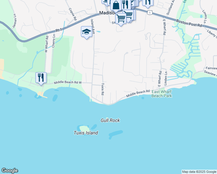map of restaurants, bars, coffee shops, grocery stores, and more near 29 Gull Rock Road in Madison