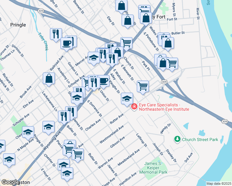 map of restaurants, bars, coffee shops, grocery stores, and more near 81 East Vaughn Street in Kingston