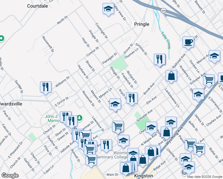 map of restaurants, bars, coffee shops, grocery stores, and more near 75 Penn Street in Kingston