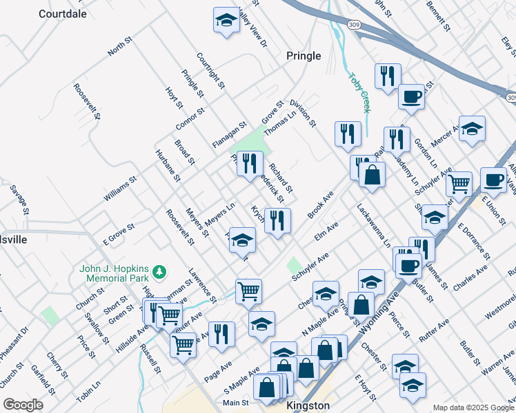 map of restaurants, bars, coffee shops, grocery stores, and more near 49 Krych Street in Kingston