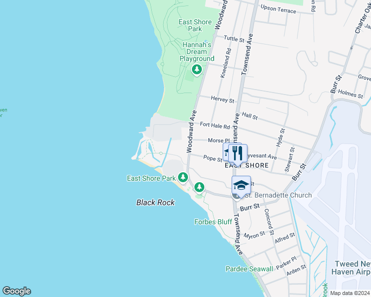 map of restaurants, bars, coffee shops, grocery stores, and more near 66 Woodward Avenue in New Haven