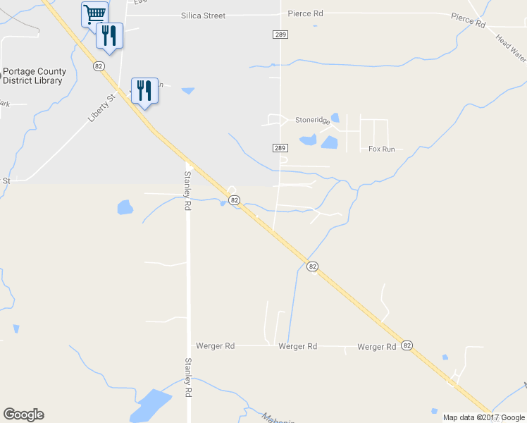 map of restaurants, bars, coffee shops, grocery stores, and more near 8569 Ohio 82 in Garrettsville