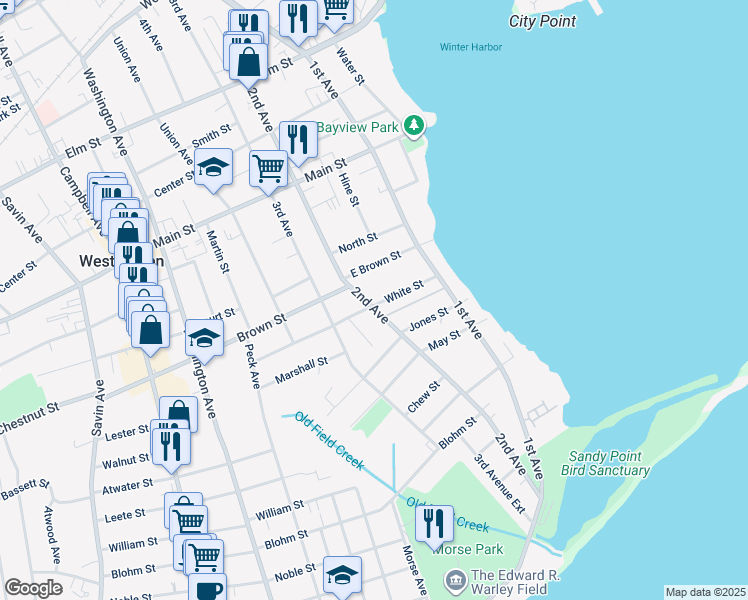 map of restaurants, bars, coffee shops, grocery stores, and more near 327 2nd Avenue in West Haven