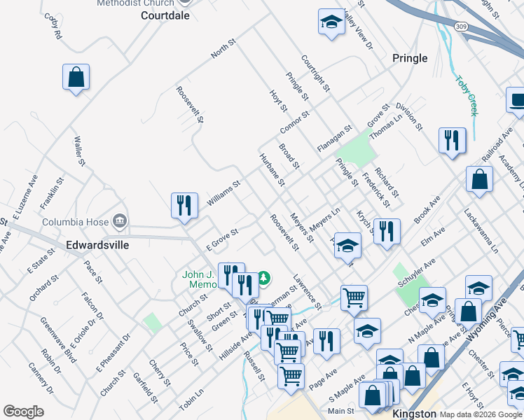 map of restaurants, bars, coffee shops, grocery stores, and more near 156 East Grove Street in Edwardsville