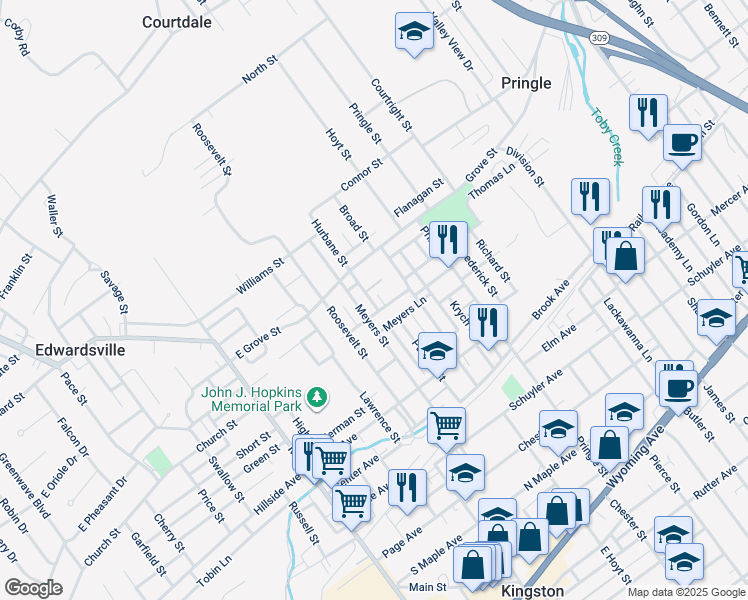 map of restaurants, bars, coffee shops, grocery stores, and more near 70 Bellas Street in Kingston
