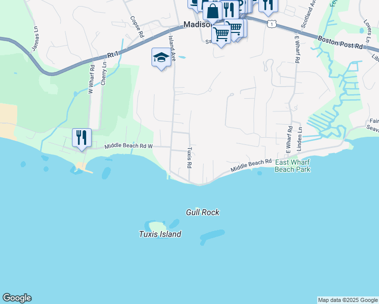 map of restaurants, bars, coffee shops, grocery stores, and more near 29 Gull Rock Road in Madison