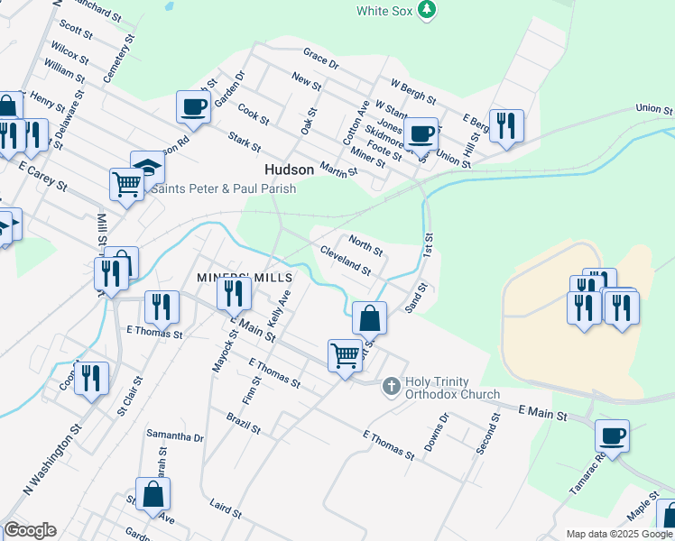 map of restaurants, bars, coffee shops, grocery stores, and more near 94 Cleveland St in Plains