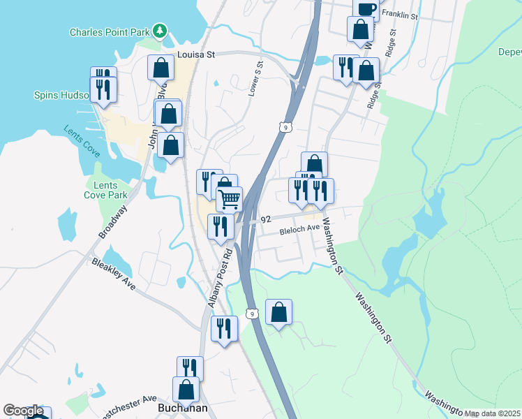 map of restaurants, bars, coffee shops, grocery stores, and more near 445 Sherman Avenue in Peekskill